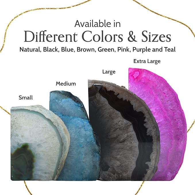 Nature's Decorations A Quality Black Agate Geode Bookends - Heavy Duty with Non-Skid Rubber Bumpers for Shelves, Office, Home Decor - Cool Crystal Stone (1 Pair 2-3 LB)