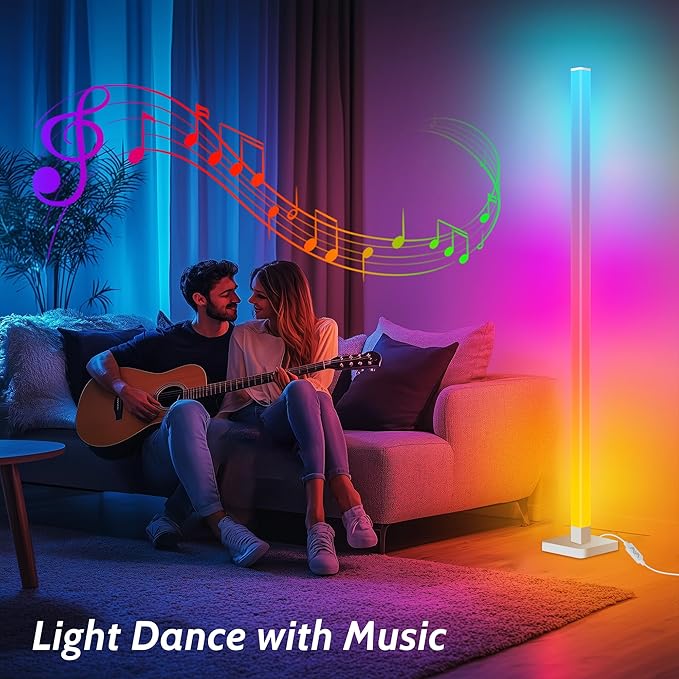 ICRGB Corner Floor Lamp, DIY Floor Lamp with Music Sync and 16 Million Colors, Color Changing Standing Floor LED Lights for Bedroom Living Room Decor, Ambient Mood Lighting Gaming Accessories