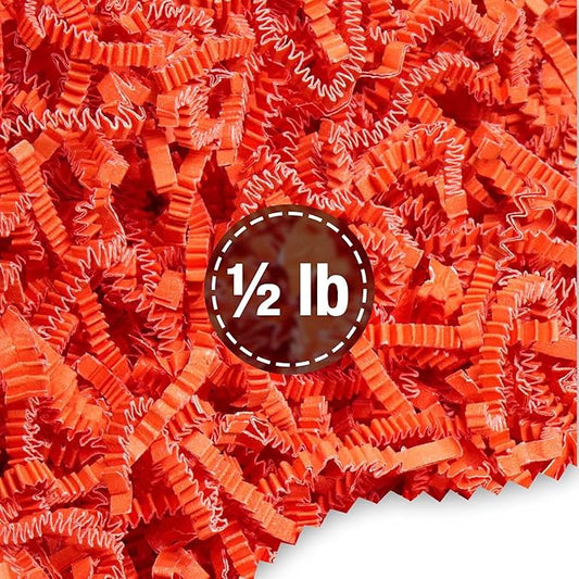 FRILLZ Crinkle Cut Paper Shred Filler for Baskets, Gifts, Packing and Protecting your Halloween, Fall Festival, Birthday and other events (1/2 pound, Orange)