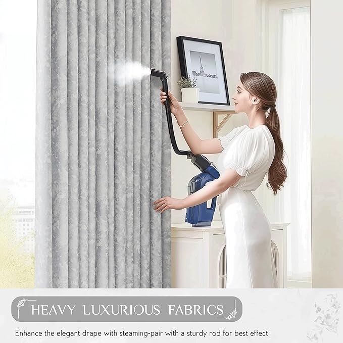 Beauoop Grey Floral Jacquard Blackout Curtains 72 Inches Long 2 Panels for Bedroom Living Room Chenille Flower Room Darkening Thermal Insulated Soundproof Rod Pocket Back Tab Window Drapes 52x72