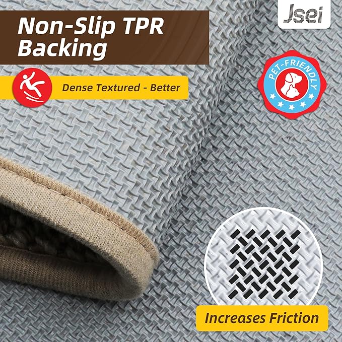 JSEI Kitchen Runner Rugs, 17''x48'' Non-Slip Kitchen Mats for Floor, Machine Washable Absorbent and Stain Resistant Kitchen Rug, Carpet Mats with TPR Backing for Kitchen, Beige
