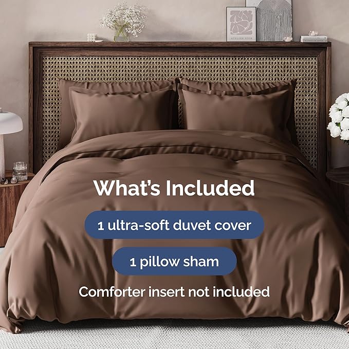 Duvet Cover Twin/Twin XL Size Set - Extra Soft Duvet Cover 68 x 90 with 1 Pillow Sham - Hotel Luxury, Easy Care and Fade Free with Zipper Closures & Ties - Comfy, Cozy Breathable Bedding Set (Brown)