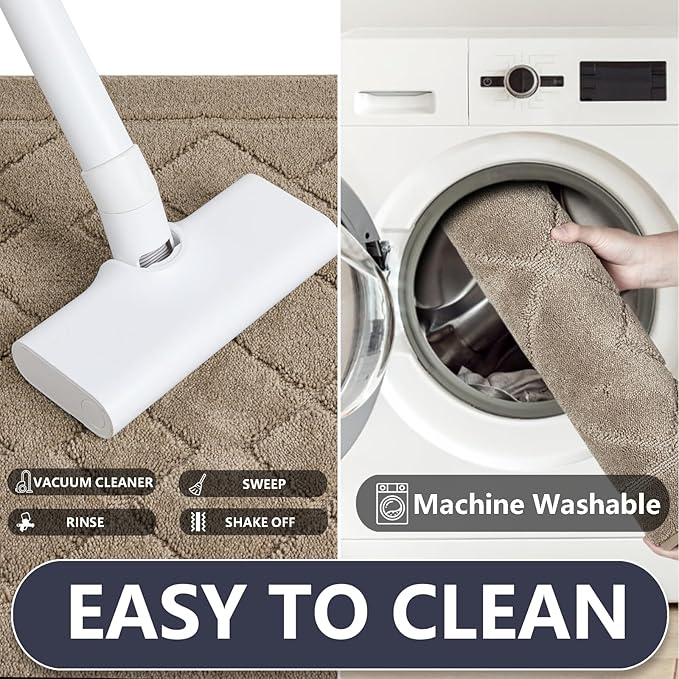 REFETONE Dirt Trapper Door Mat 32" x 40", Washable Indoor Doormat Rubber Backing Non Slip, Resist Dirt and Absorbent Entrance Mat, Low Profile Inside Floor Mats for Front Back Door and Entryway, Beige