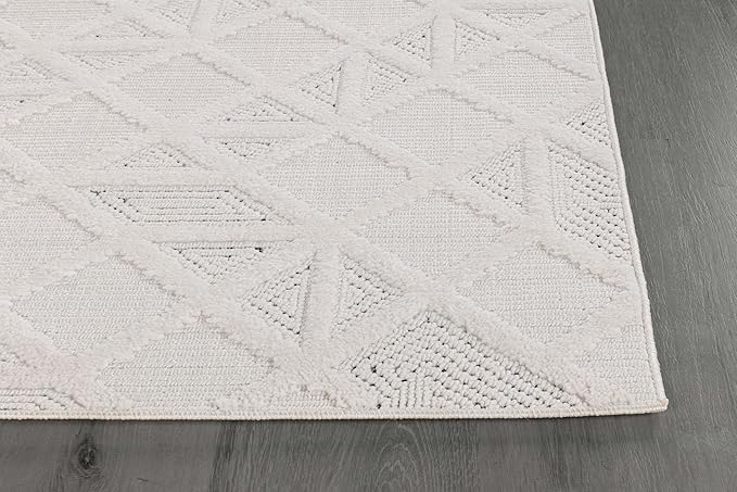 Luul Home Modern Micro Loop Indoor Runner Rugs for Living Room Bedroom Kitchen Geometric Square White 2x7 Luxury Durable Low and High Pile Non-Shedding Stain Resistant Soft Area Carpet 2 x 7