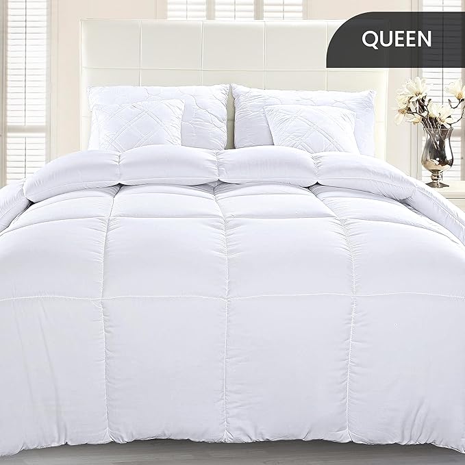 Utopia Bedding Comforter Duvet Insert, Quilted Comforter with Corner Tabs, Box Stitched Down Alternative Comforters Queen Size (White, Pack of 2)
