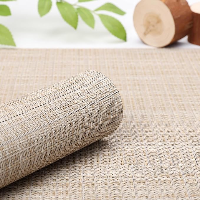 Myir JUN Placemats Set of 6, Vinyl Woven Placemats Place Mats Indoor Washable Table Mats Non-Slip Place mats for Dining Table (Beige, Set of 6)