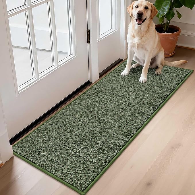 COSY HOMEER Door Mat 17" x 48" Non Slip Absorbent Entryway Rugs Dirt Trapper Doormats Washable Entrance Mats Low Pile Welcome Floor Mat for Front Back Door and Entry Mats,Green(Roll Packing)