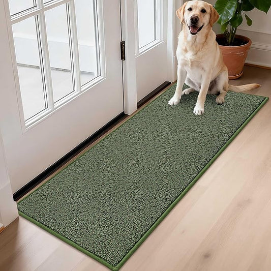 COSY HOMEER Door Mat 17" x 48" Non Slip Absorbent Entryway Rugs Dirt Trapper Doormats Washable Entrance Mats Low Pile Welcome Floor Mat for Front Back Door and Entry Mats,Green(Roll Packing)