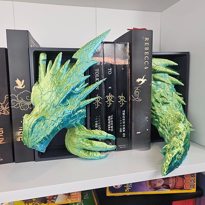 Dragons Awakening Book End – Fantasy Book Nook Insert for Dragon Readers – Unique Home Decor for Bookshelves & Libraries (Head and Tail - Lightning Dragon)