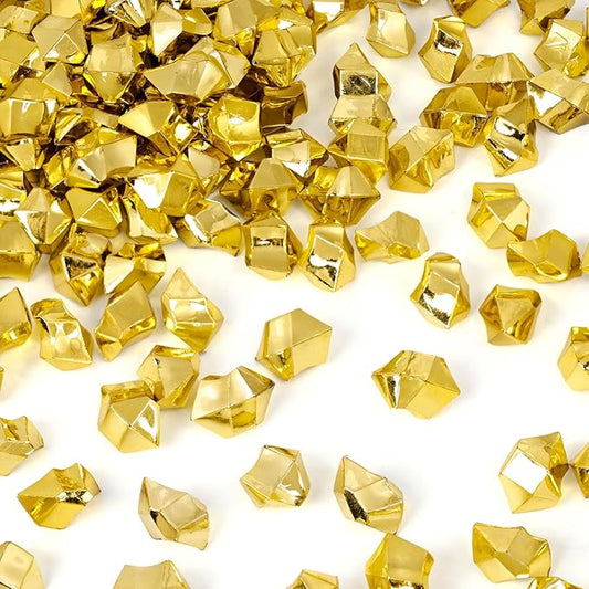 DomeStar 150PCS Gold Acrylic Ice Rocks – Faux Gold Gems Nuggets Vase Fillers for Table Scatter Centerpieces, Glitter Party Decorations, DIY Crafts, Pirate Party, Treasure Hunt Game