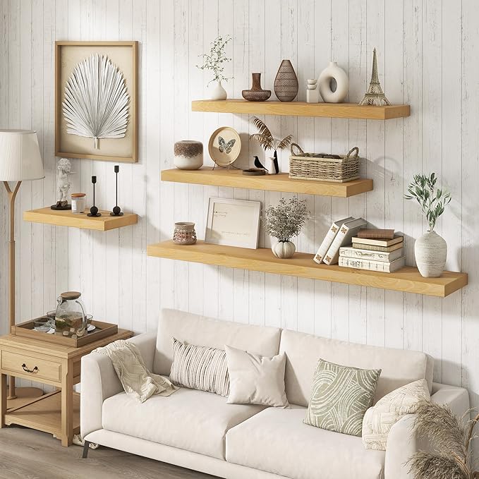 Marsmiles 30 Inch Floating Shelves | 9.3 Inch Deep Natural Wood Wall Shelves Set of 2 | Rustic Reclaimed Wood Shelves for Room Wall | Farmhouse Floating Shelves for Living Room Bathroom