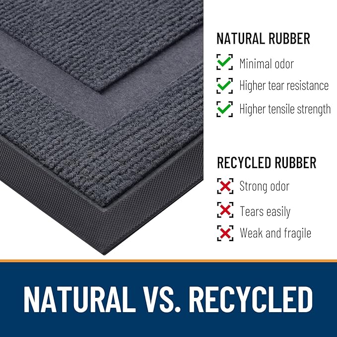 OLANLY Front Door Mat Indoor Outdoor Entrance, Waterproof All-Season, All-Weather Doormat, Sturdy Natural Rubber, Fade Resistant, Low Profile, Easy Clean Patio Porch Entryway Mat, 71x23, Light Grey