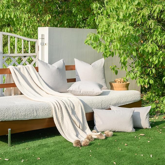 a moment Pack of 2 White Stain-Resistant Throw Pillow Covers Pet-Friendly Pillowcases Cushion Covers for Sofa Couch Bed Outdoor Waterproof 18x18 Inch