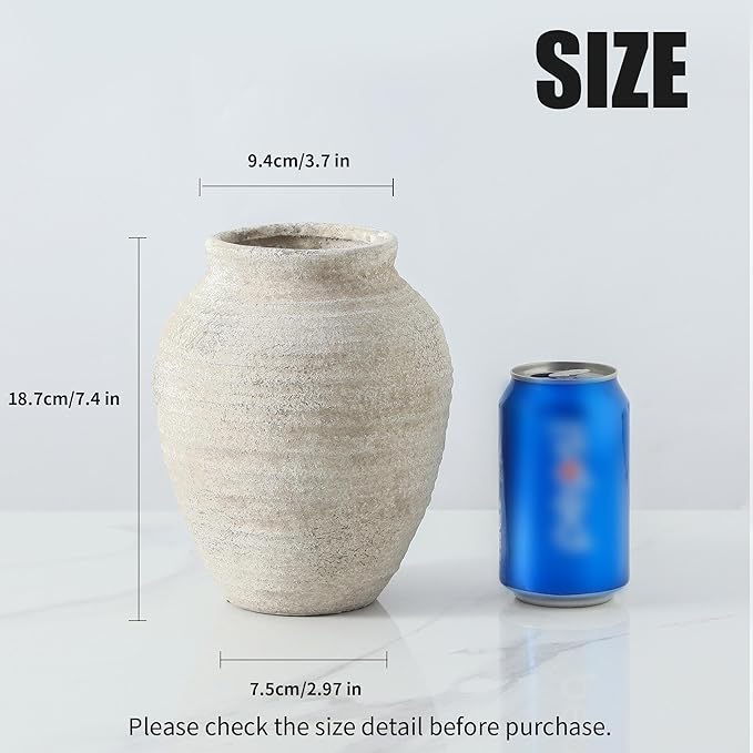 Ceramic Flower Vase - Farmhouse Rustic Vase for Home Decor Handcrafted Pottery Vase Small Terracotta Vases for Dining Table Decor Fireplace Living Room Bathroom Wedding Centerpiece