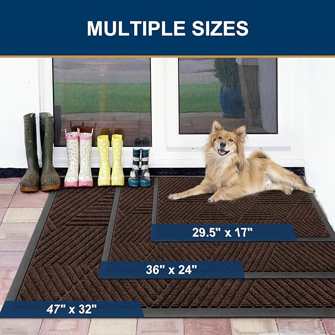 Smiry Front Door Mat Outside Entrance, Heavy Duty Sturdy Natural Rubber Doormat, Trap Dirt and Moisture, Easy Clean Low Profile Welcome Floor Mats for Indoor Outdoor Entry, 71x23 Inch, Dark Brown