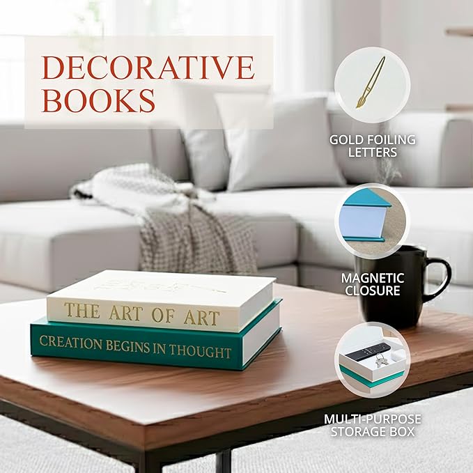 Fake books for decoration - Set of Two - Cardboard and linen - Decor Books for coffee table - Decorative boxes for home decor aesthetic - box storage (Art of Art)