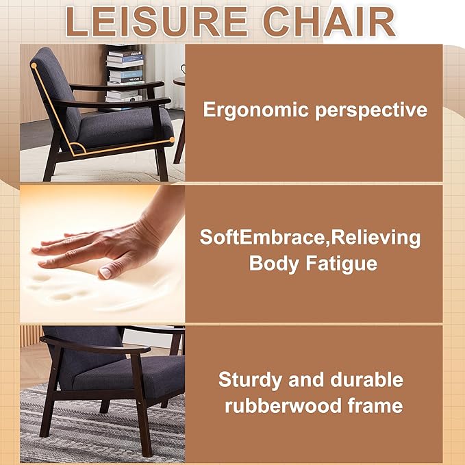Hjaustevy Corduroy Accent Chair, Mid Century Modern Armchair, Living Room Chairs with High Back Upholstered, Lounge Chair with Solid Wood Frame & Soft Cushion for Bedroom, Reading Room, Black