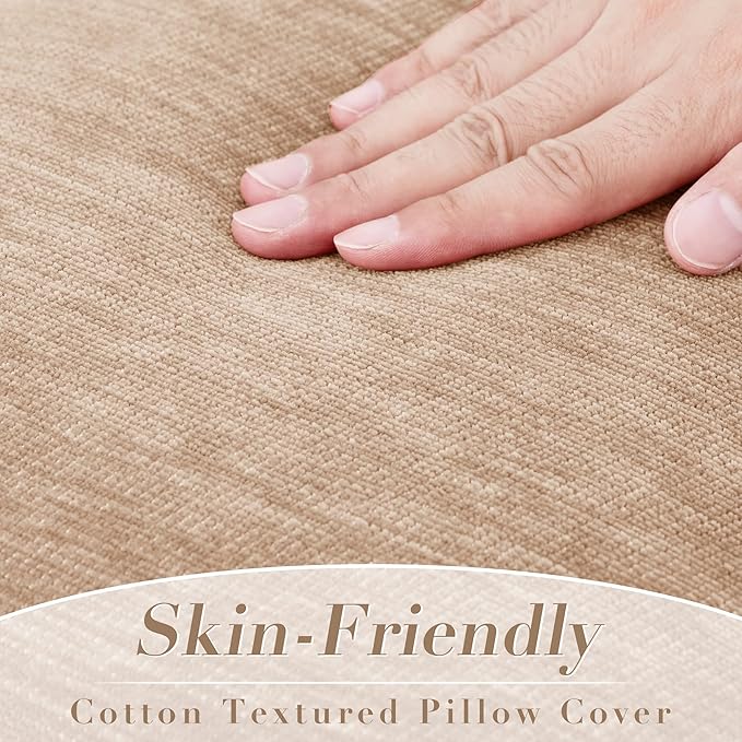 Set of 4 Brown Throw Pillow Covers 12x20 Inch, Neutral Boho Farmhouse Aesthetic Decorative Pillow Cases for Couch, Sofa, Living Room & Bed, Soft Chenille Pillow Cases, Stylish Home Decor, 30x50 cm