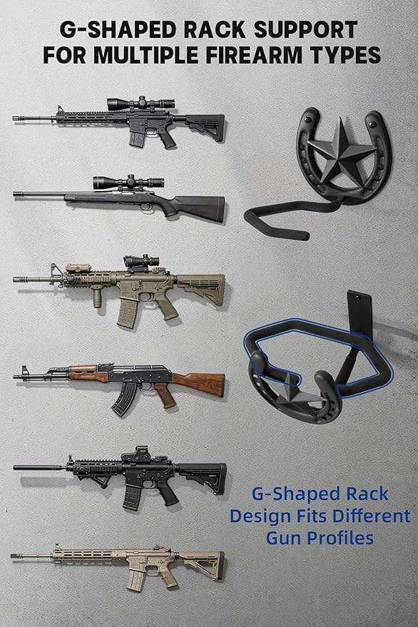 Adowes Gun Rack for Wall Western Shotgun Rifle Rack Wall Mount Metal Wall Gun Hanger Holder Display for Sword Bow Firearm Texas Star and Horseshoe