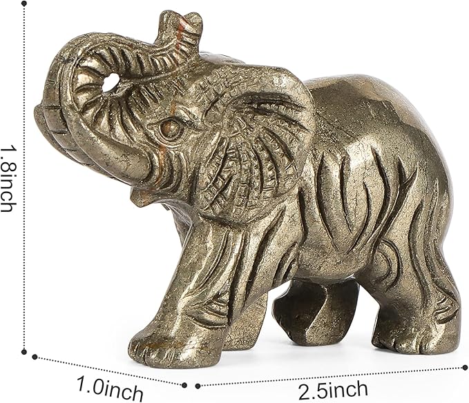 2.5" Pyrite Crystal Elephant Statue - Hand Carved Healing Craft Home Office Decor & Gifts