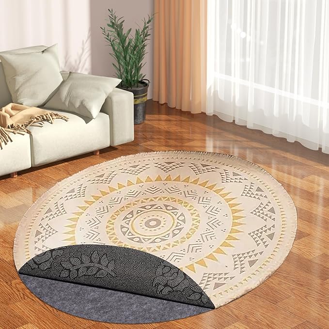 Non-Slip Rug Pads,Round 4 Ft Waterproof Extra Large Area Rugs Non Skid Rug Pad for All Floors and Finishes Durable Hardwood Floor Protective Felt Keeps Rugs in Place, Safe and Secure