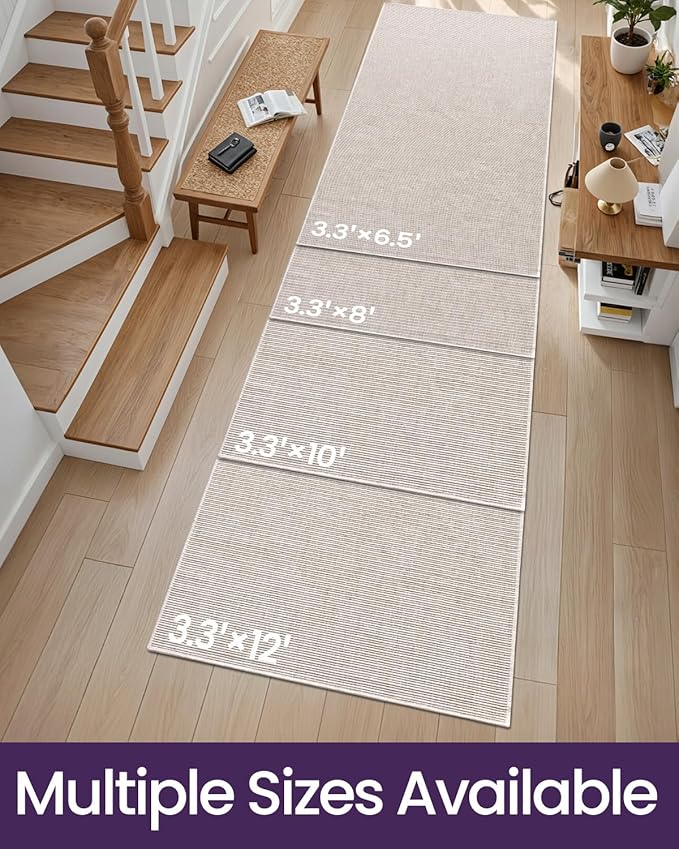 DEXI Hallway Runner Rug 3.3x6.7, Woven Braided Farmhouse Runner Carpet Indoor, Absorbent Thin Long Entryway Runners for Kitchen, Laundry Room, Patio Entrance, Light Beige-Gray
