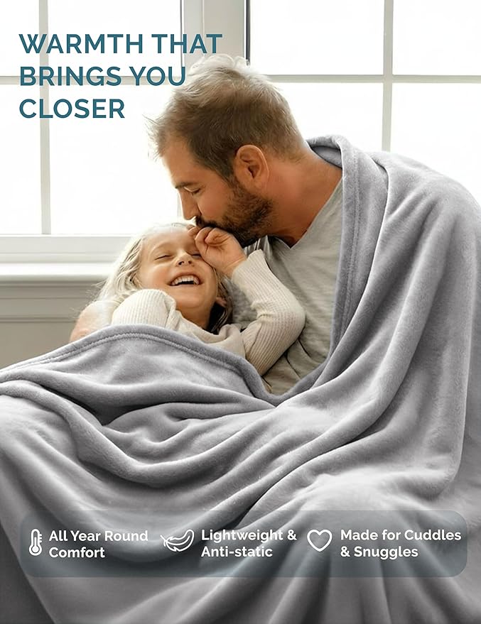 Casa Platino Fleece Throw Blankets – 300 GSM Light Gray – Soft Cozy Warm Holiday Throws for Winter, Fuzzy Plush Elegant Gifts for Kids, Men & Women - Ideal for Couch, Sofa, Chair or Bed - 50x60 Inch