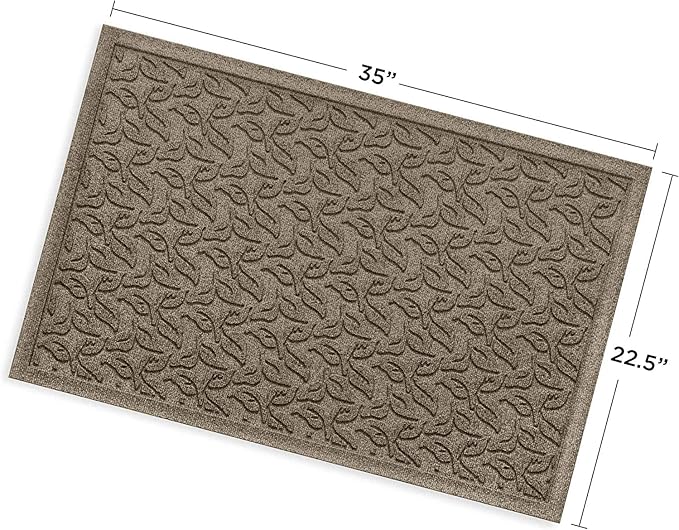 WaterHog Water Trapping Door Mat - Slip-Resistant Indoor/Outdoor Entrance Rug for Front Door, Entryways, Patios, Porch, Mudrooms, Hallway, Made in USA, Dogwood Leaf Collection, Khaki/Camel, 2' x 3'