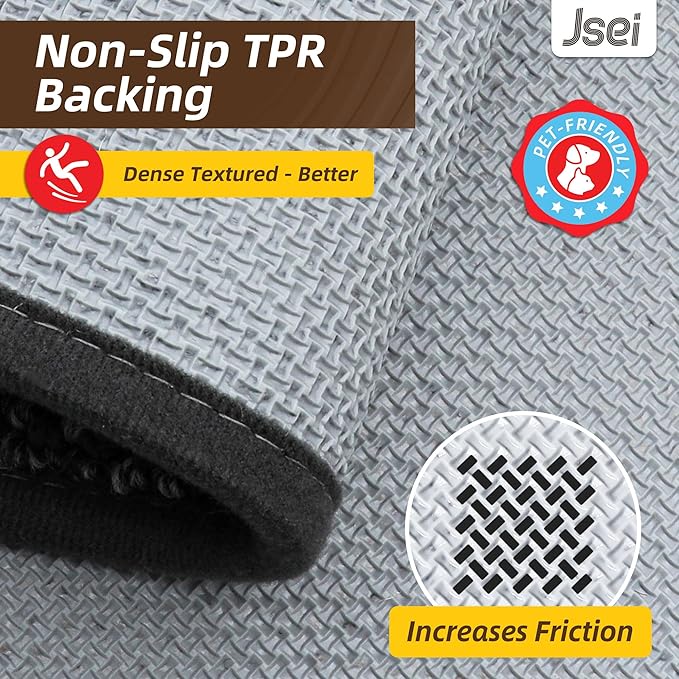 JSEI Kitchen Runner Rugs, 17''x60'' Non-Slip Kitchen Mats for Floor, Machine Washable Absorbent and Stain Resistant Kitchen Rug, Carpet Mats with TPR Backing for Kitchen, Charcoal