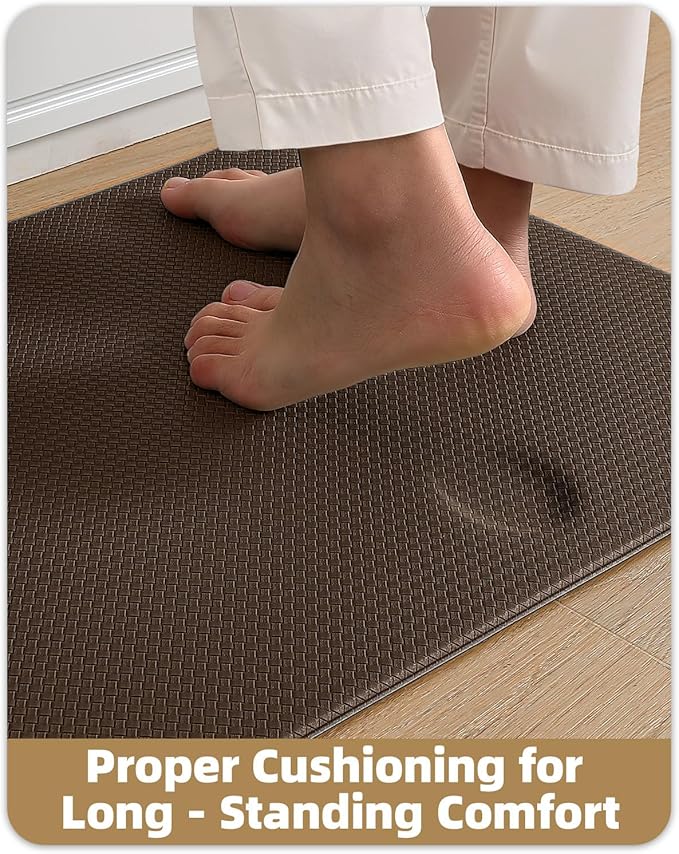 Color&Geometry Anti Fatigue Cushion Padded Kitchen Mat for Floor - 17x29+17x59,Easy Clean, Waterproof & Oil Proof, Anti Slip, Foam Rubber Runner Rug for Front Sink Comfort Standing, Brown Set of 2