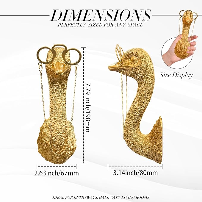Juedawyal Gold Ostrich Wall Decor, Resin Animal Head Wall Mount Sculpture, Whimsical Modern Wall Art for Living Room, Hallway Staircase Home Office