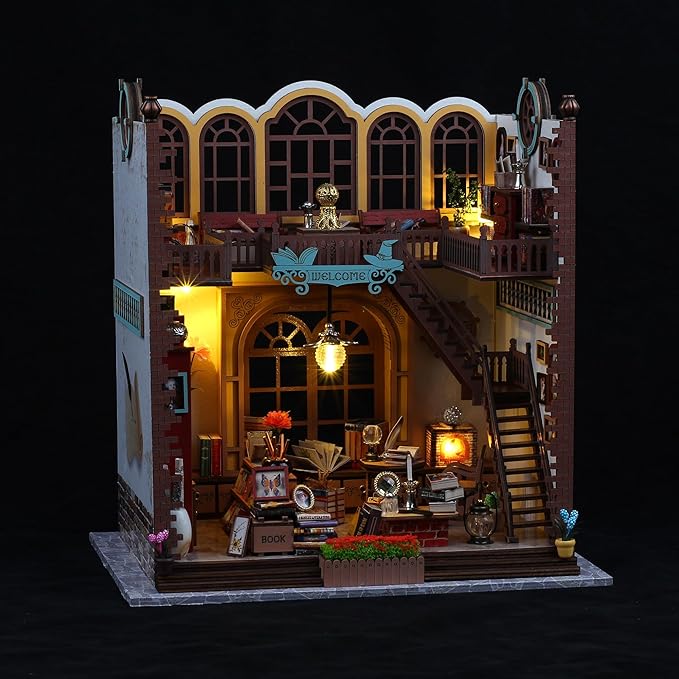 suruim DIY Book Nook Kit Bookend Puzzle Miniature Nook Library Bookshelf Insert Bookends Decoration Books Ornaments Gifts for Adults(Magic 1)