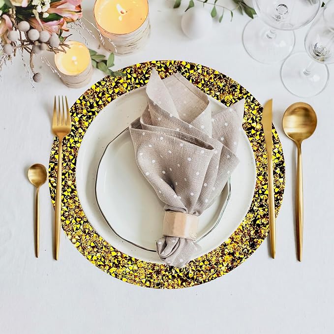 Gold Placemats Gold Heat Resistant Mat Crushed Diamond Decor Rhinestone Decor Fall Decorations for Home Bling Sparkly Mat 15 inch-1Pcs