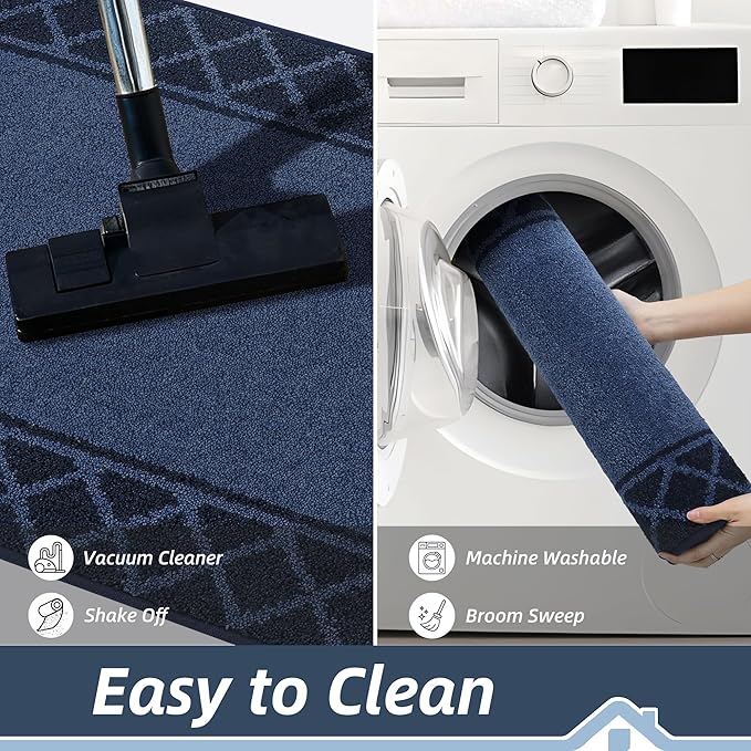 BEQHAUSE Door Mat Dirt Trapper Non Slip Entryway Rugs Absorbent Welcome Mat Low Profile Washable Front Door Mat for Muddy Paws,Entrance,Hallway, 36" x 60",Navy Blue