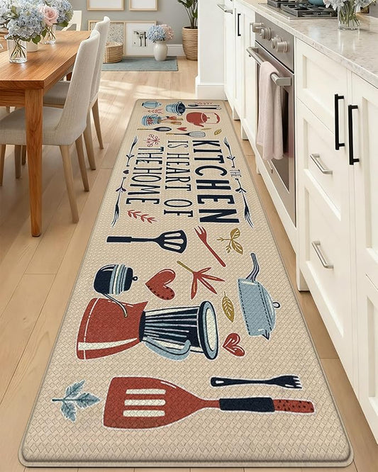 DEXI Kitchen Mats for Floor, 23x86, Cushioned Standing Mat Anti Fatigue, Wide Waterproof Comfort Farmhouse Padded for Laundry Room Office, Beige
