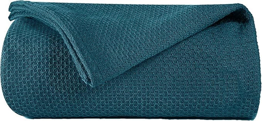 BOUTIQUO 100% Cotton Bed Blanket, Breathable Thermal Twin Size, Soft Honeycomb Waffle Blanket 60"x90", Perfect for Layering Any Bed for All Season, Teal