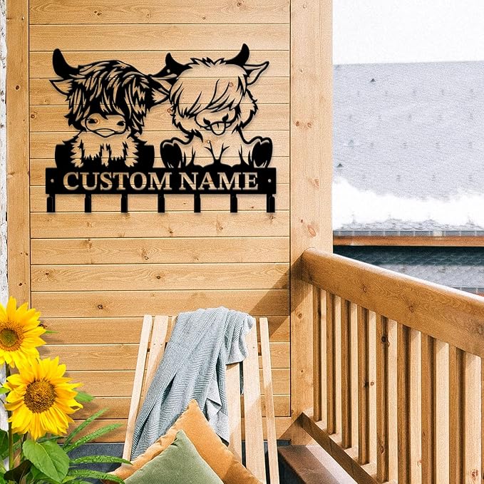 magilab Personalized Custom Highland Cow Wall Hooks,Metal Highland Cow Art Clothes Hooks,Metal Highland Cow Wall Home Storage Decorative,for Front Door, Hallway, Kitchen, Bedroom,Keys,Hats (Style C)