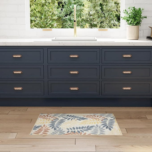 Nourison Home Aloha Ivory Blue 2'8" x 4' Area Rug - Easy Clean, Non Shedding, Bed Room, Living Room, Dining Room, Kitchen (3' x 4')
