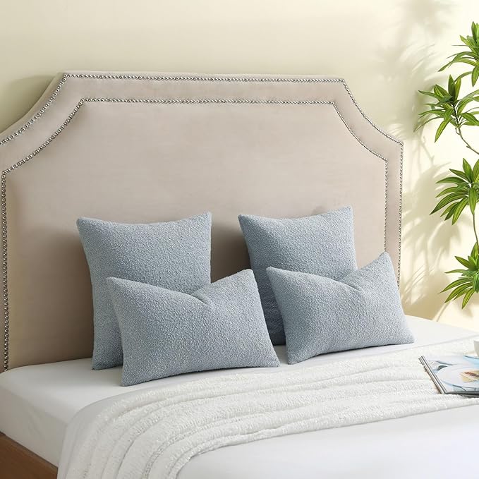 FUTEI Pack of 2 Dusty Blue Decorative Throw Pillow Covers 24x24 Inch Soft Cozy Solid Boucle Textured European Cushion Case,Modern Home Decor for Couch Bed Living Room