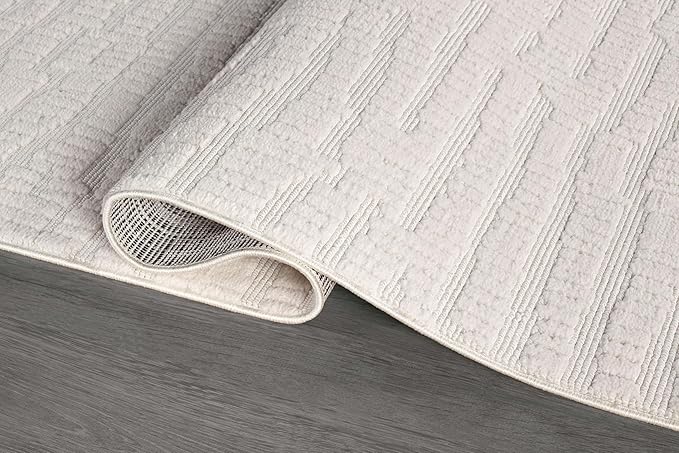 Luul Home Modern Micro Loop Indoor Area Rugs for Living Room Bedroom Kitchen Geometric Pebble White 4x6 Luxury Durable Low and High Pile Non-Shedding Stain Resistant Soft Area Carpet 4 x 6
