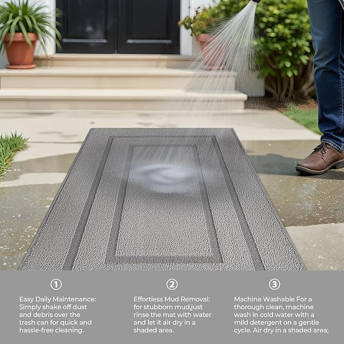 GRANNY SAYS Front Door Mat Outside Entrance, Welcome Matt Non-Slip, Outdoor Door Mats for Entryway, Long Front Porch Mat Low Profile Resist Dirt Easy to Clean, 47"x32", Grey