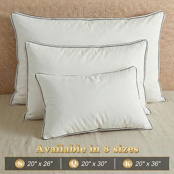 Homotive Feather Pillows King Size Set of 2 Goose Down Pillows with 100% Breathable Cotton Cover, Hotel Collection Bed Pillows for Sleeping, Soft Support for Back, Stomach and Side Sleepers
