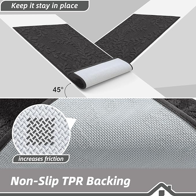 BEQHAUSE Dirt Trapper Door Mats 24”x36”, Non-Slip TPR Backing Dog Doormat, Super Absorbent Welcome Mat for Front Door, Muddy Shoes & Paws, Washable Entry Rugs, Dark Grey
