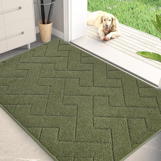 PURRUGS Dirt Trapping Door Mat 32" x 47", Non-Slip Machine Washable Entry Rug, Dog Doormat, Indoor Front Door Mat, Super Absorbent Entryway Rug for Muddy Shoes & Paws, Sage Green