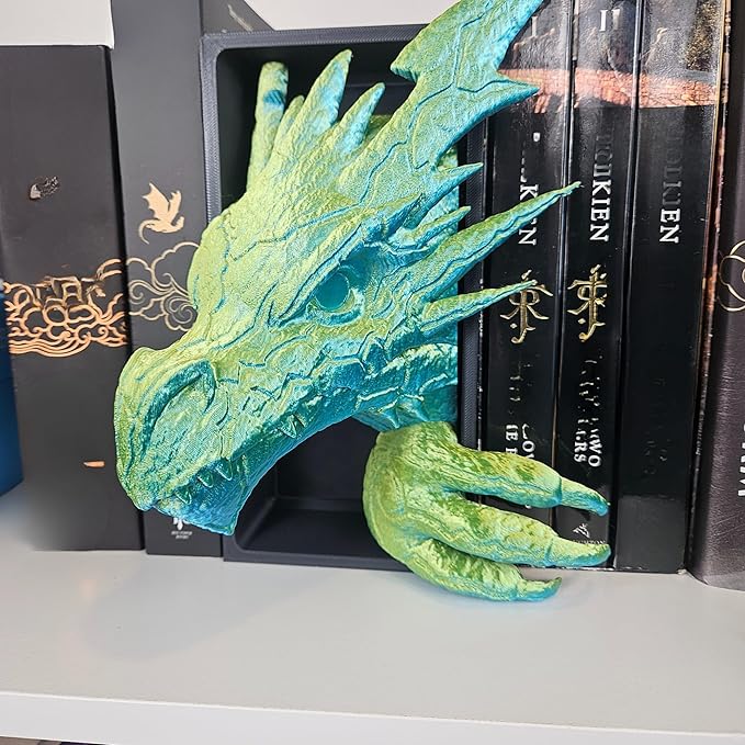 Dragons Awakening Book End – Fantasy Book Nook Insert for Dragon Readers – Unique Home Decor for Bookshelves & Libraries (Head and Tail - Lightning Dragon)