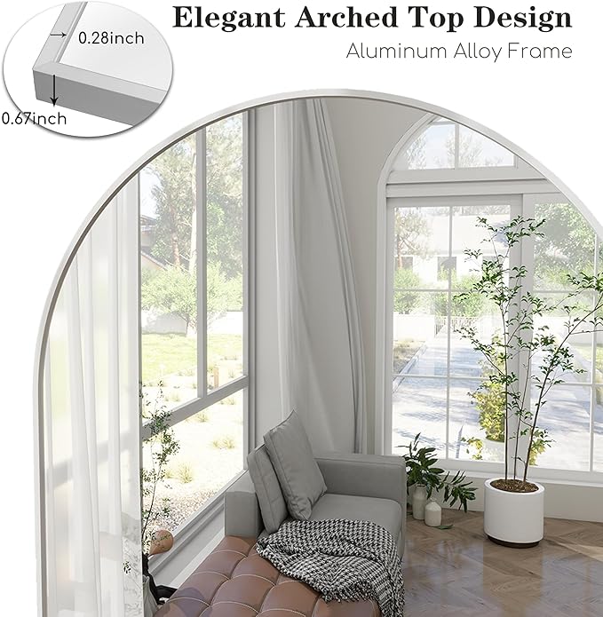 Floor Mirror Arched Full Length Mirrors, Mirror Full Length Standing Hanging or Leaning Against Wall, 59"x18" Large Full Body and Wall Mounted Mirror for Bedroom Living Room, Silver
