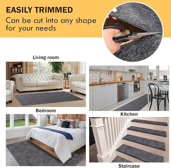 Waterproof Rug Pad, 6x9 ft Under Area Rug Carpet Pad, Non Slip Felt Rug Pads for Hardwood Floors, Keep Carpets in Place Soft and Prevent Rug from Wrinkling or Buckling
