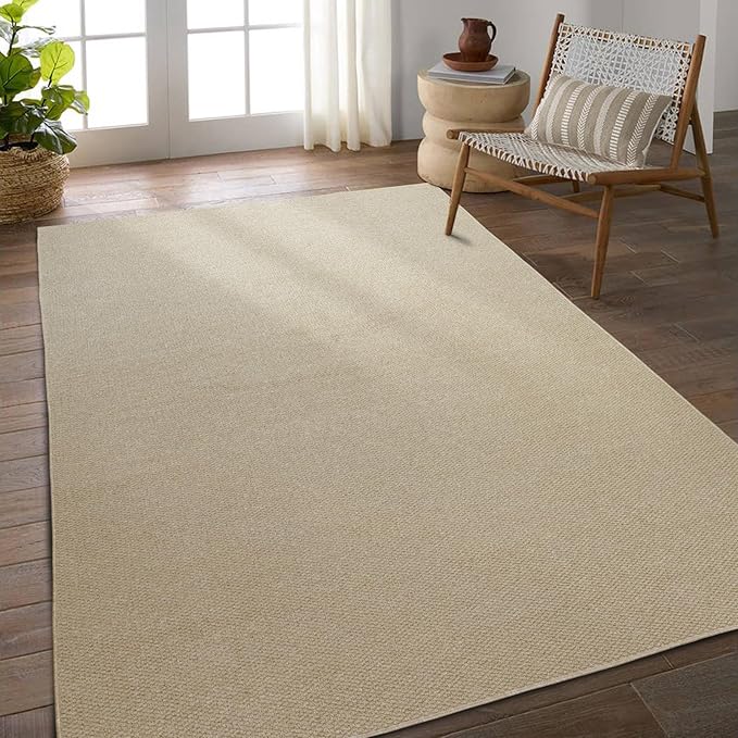 Fortsea 5'x7' Washable Area Rug for Living Room Natural Berber Rug Bedroom Non-Slip Rugs No Shed Faux Jute-Look Area Rugs Non-Skid Washable Area Rug (Camel, 5X7)