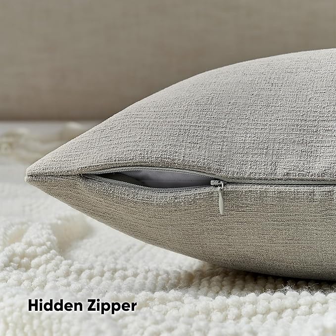 FUTEI Smoke Gray Chenille Decorative Throw Pillow Covers 20x20 Inch Set of 2,Soft Cozy Faux Linen Textured Cushion Case,Farmhouse Home Decor for Couch Living Room