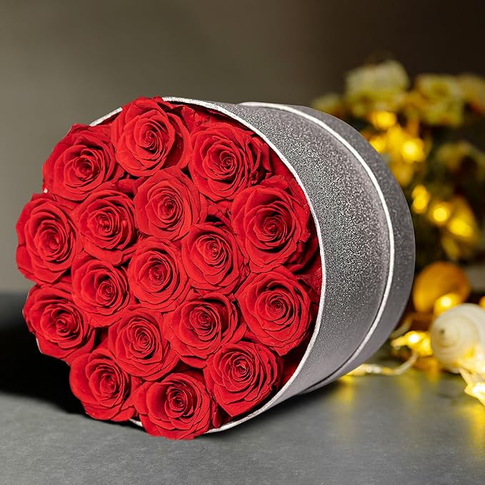 17 Red Flowers in Glitter Box, Birthday Gifts for Women, Preserved Flowers, Mothers Day Roses Gift for Mom